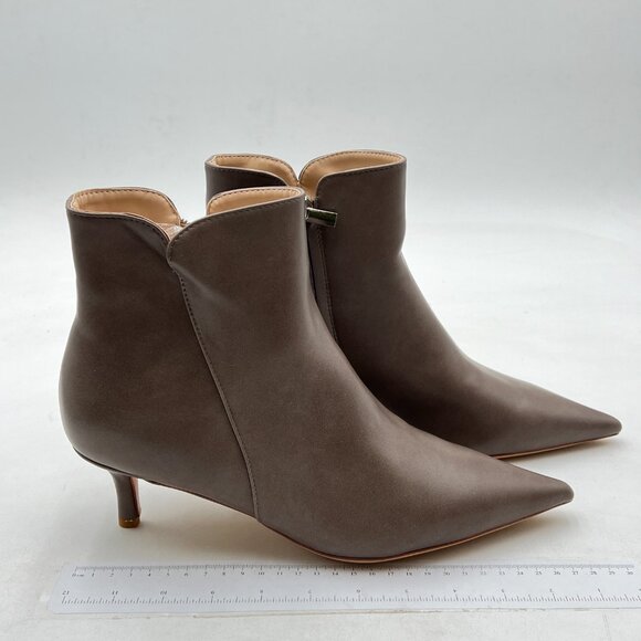 Brown Women Chic Low Heel Ankle Boots Pointed Toe Side Zipper Party Shoes - Picture 3 of 6